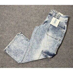 Blue Turtle Cargo Jeans Women Plus Size 20 Stretch Tummy Tuck Waist Wide Leg NEW